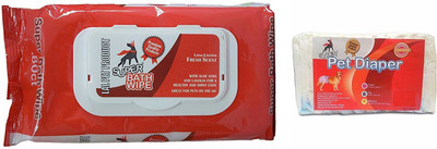 

Foodie Puppies Bath Wipes, 80pcs and Medium Diaper, 12pcs Combo Disposable Dog Diapers(Pack of 2 M)
