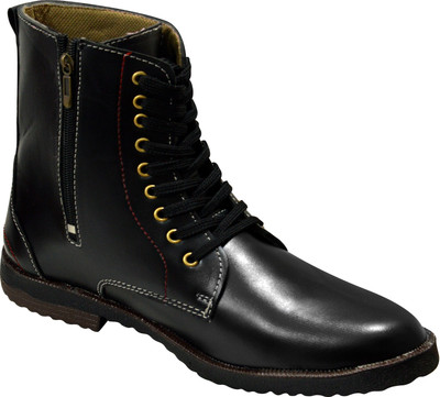 

Feetway Extra High Length Leather Men's Hunky Casual Boots Zip Shoes Chain Boot Long Shoes With Light Weight Sole-CB1001 Boots For Men(Black