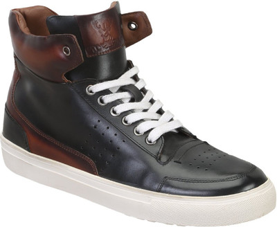 

Bare Skin Black/brown dual tone high ankle with perforated design leather sneaker shoe Sneakers For Men(Black