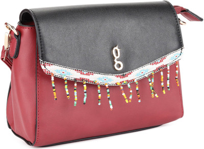 

Global Desi Women Casual Black, Maroon PU Sling Bag