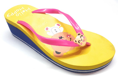 

Angel Fashion Hello Happy Wedges Flip Flops, Yellow