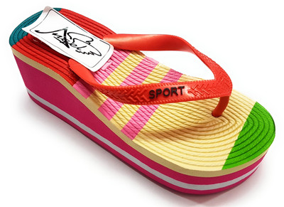 

Angel Fashion Multicolor Wedges Women Flip Flops, Red