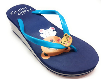 

Angel Fashion Hello Happy Wedges Flip Flops, Navy blue