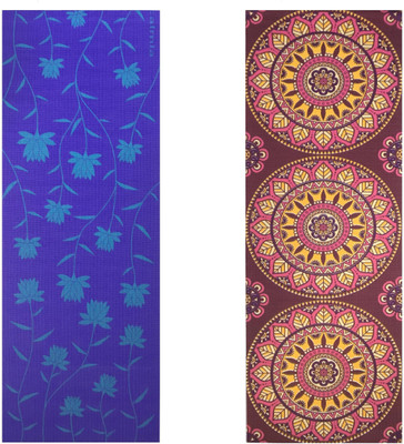 

Vritraz Printed, Extra Thick, Premium, Eco Safe, Non Slip With Free Carry Bag BlueLotus Round (Pack of 2) Blue 6 mm Exercise & Gym Mat, Multicolor