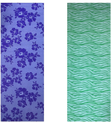 

Vritraz Printed, Extra Thick, Premium, Eco Safe, Non Slip With Free Carry Bag BlueFlower GreenWave (Pack of 2) Blue 6 mm Exercise & Gym Mat, Multicolor