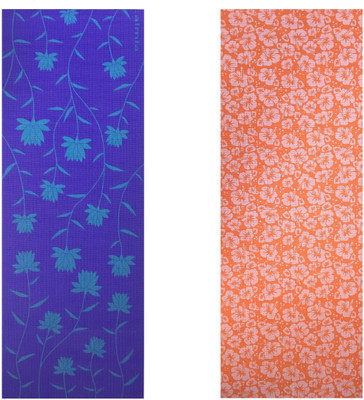 

Vritraz Printed, Extra Thick, Premium, Eco Safe, Non Slip With Free Carry Bag BlueLotus OrangeFlower (Pack of 2) Blue 6 mm Exercise & Gym Mat, Multicolor