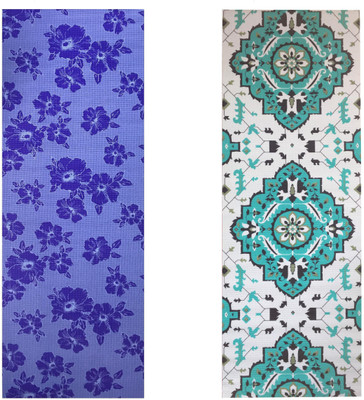 

Vritraz Printed, Extra Thick, Premium, Eco Safe, Non Slip With Free Carry Bag BlueFlower Rhombus (Pack of 2) Blue 6 mm Exercise & Gym Mat, Multicolor