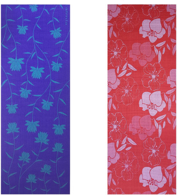 

Vritraz Printed, Extra Thick, Premium, Eco Safe, Non Slip With Free Carry Bag BlueLotus RedFlower (Pack of 2) Blue 6 mm Exercise & Gym Mat, Multicolor