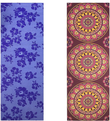 

Vritraz Printed, Extra Thick, Premium, Eco Safe, Non Slip With Free Carry Bag BlueFlower Round (Pack of 2) Blue 6 mm Exercise & Gym Mat, Multicolor