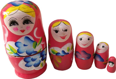 

Khadi Eco Basket Handmade Wooden Russian Painted Doll/ Matryoshka(Pink, Multicolor)