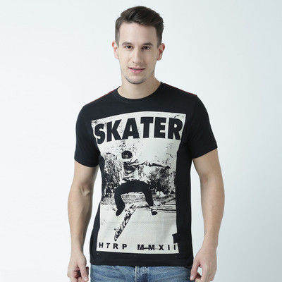 HUETRAP Printed Men Round Neck Black T-Shirt