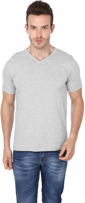 Calvish Solid Men's V-neck Grey T-Shirt available at flipkart for Rs.199