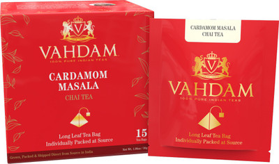 

Vahdam Cardamom Masala Chai Tea 15 Tea Bag, Long Leaf Pyramid Masala Chai Tea Bags Handcrafted 100% Natural Ingredients, Pure Cardamom Masala Chai Tea - Black Milk Tea Cardamom Masala Tea Bags(15 Bags, Box)