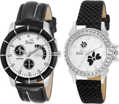 

Ziera ZR7052-8050 Black leather Couple combo Men and women Watch - For Couple