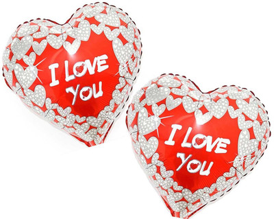 

AMFIN Printed (Pack OF 2) Heart Shape Red Balloons "I LOVE YOU" Red Foil Balloon For valentine decoration Material, Wedding, Engagement - Red And Silver Balloon(Red, Pack of 2)