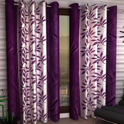 DEHATI STORE 212 cm (7 ft) Polyester Semi Transparent Door Curtain (Pack Of 2)(Floral, Kolavery Purple/Violet Printed Floral Color)