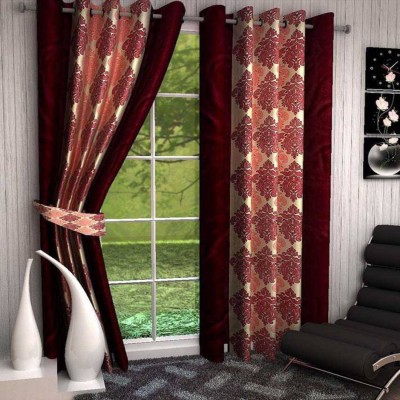 India Furnish 153 cm (5 ft) Polyester, Polycotton Semi Transparent Window Curtain (Pack Of 2)(Printed, Motif, Abstract, Floral, Geometric, Maroon)