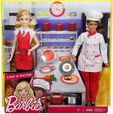 

GRAPPLE DEALS Restaurant Themed Barbie Chef And Waiter Barbie Doll Play set For Kids.(Multicolor)