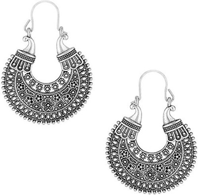 HIGH TRENDZ Indian Oxidised Silver Plated Hanging Hoop German Silver Alloy Hoop Earring