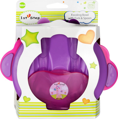 

1st Step Feeding Bowl with Fork & Spoon - Food Grade Plastic(Pink, Purple)
