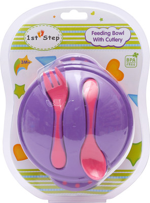 

1st Step Feeding Bowl With Cultery - Food Grade Plastic(Purple, Pink)