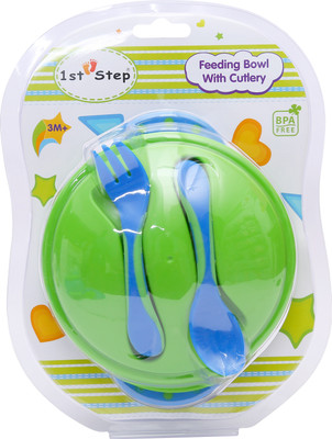 

1st Step Feeding Bowl With Cultery - Food Grade Plastic(Blue, Green)