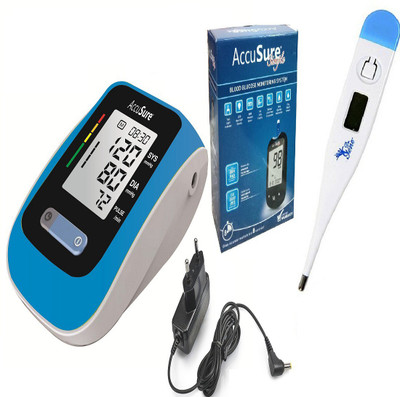 

AccuSure YK BP Monitor With Simple Glucometer {Without strips} & Digital Thermometer Health Care Appliance Combo