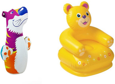 

DINAARKAN COMBO OF 3 FEET INFLATABLE HIT ME TIGER AND 2.5 FEET INFLATABLE TEDDY CHAIR Inflatable Bouncer(Multicolor)