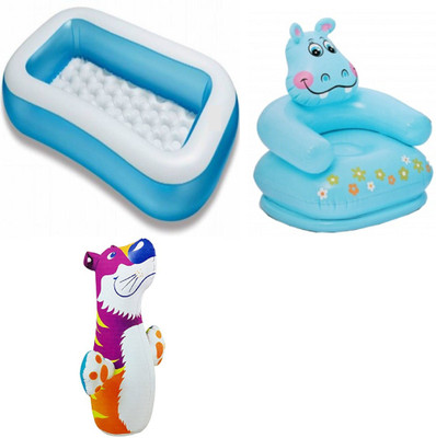 

DINAARKAN COMBO OF 5 FEET BATH TUB AND 2.5 FEET INFLATABLE HIPPO CHAIR AND 3 FEET INFLATABLE HIT ME TIGER Inflatable Pool(Multicolor)
