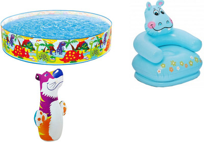 

DINAARKAN COMBO OF 4 FEET BATH TUB AND 2.5 FEET INFLATABLE HIPPO CHAIR AND 3 FEET INFLATABLE HIT ME TIGER Inflatable Pool(Multicolor)