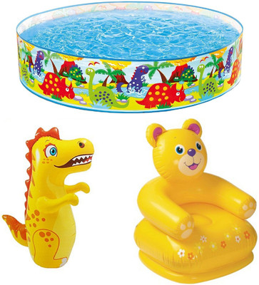 

DINAARKAN COMBO OF 4 FEET BATH TUB AND 2.5 FEET INFLATABLE TEDDY CHAIR AND 3 FEET INFLATABLE HIT ME DRAGON Inflatable Pool(Multicolor)