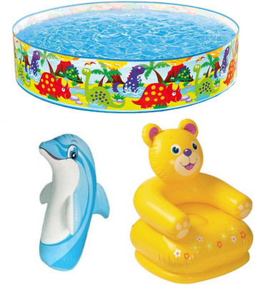 

DINAARKAN COMBO OF 4 FEET BATH TUB AND 2.5 FEET INFLATABLE TEDDY CHAIR AND 3 FEET INFLATABLE HIT ME DOLPHIN Inflatable Pool(Multicolor)