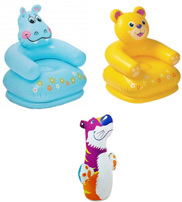 

DINAARKAN COMBO OF 3 FEET INFLATABLE HIT ME TIGER AND 2.5 FEET INFLATABLE TEDDY AND 2.5 FEET HIPPO CHAIR Inflatable Bouncer(Multicolor)