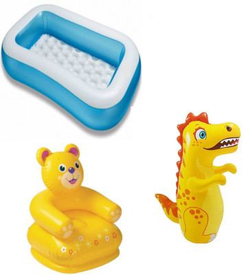 

DINAARKAN COMBO OF 5 FEET BATH TUB AND 2.5 FEET INFLATABLE TEDDY CHAIR AND 3 FEET INFLATABLE HIT ME DRAGON Inflatable Pool(Multicolor)