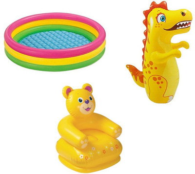 

DINAARKAN COMBO OF 3 FEET BATH TUB AND 2.5 FEET INFLATABLE TEDDY CHAIR AND 3 FEET INFLATABLE HIT ME DRAGON Inflatable Pool(Multicolor)