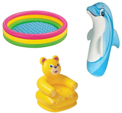 

DINAARKAN COMBO OF 3 FEET BATH TUB AND 2.5 FEET INFLATABLE TEDDY CHAIR AND 3 FEET INFLATABLE HIT ME DOLPHIN Inflatable Pool(Multicolor)