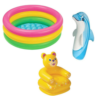 

DINAARKAN COMBO OF 2 FEET BATH TUB AND 2.5 FEET INFLATABLE TEDDY CHAIR AND 3 FEET INFLATABLE HIT ME DOLPHIN Inflatable Pool(Multicolor)