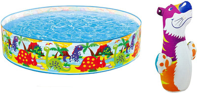 

DINAARKAN COMBO OF 4 FEET BATH TUB AND 3 FEET INFLATABLE HIT ME TIGER Inflatable Pool(Multicolor)