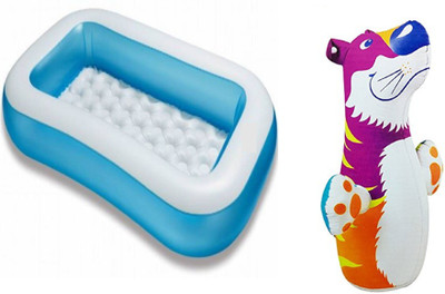 

DINAARKAN COMBO OF 5 FEET BATH TUB AND 3 FEET INFLATABLE HIT ME TIGER Inflatable Pool(Multicolor)