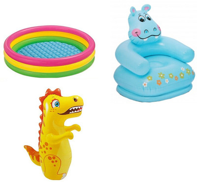 

DINAARKAN COMBO OF 3 FEET BATH TUB AND 2.5 FEET INFLATABLE HIPPO CHAIR AND 3 FEET INFLATABLE HIT ME DRAGON Inflatable Pool(Multicolor)