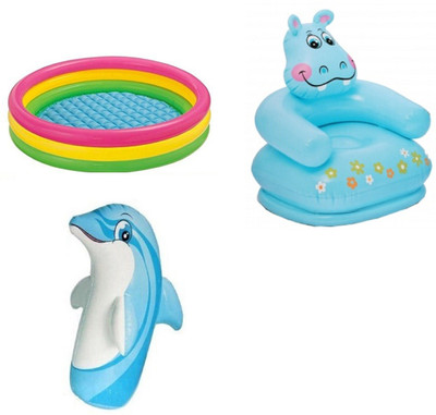 

DINAARKAN COMBO OF 3 FEET BATH TUB AND 2.5 FEET INFLATABLE HIPPO CHAIR AND 3 FEET INFLATABLE HIT ME DOLPHIN Inflatable Pool(Multicolor)