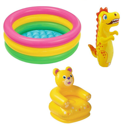 

DINAARKAN COMBO OF 2 FEET BATH TUB AND 2.5 FEET INFLATABLE TEDDY CHAIR AND 3 FEET INFLATABLE HIT ME DRAGON Inflatable Pool(Multicolor)