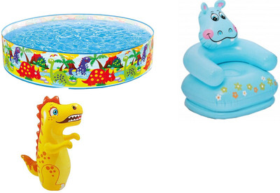 

DINAARKAN COMBO OF 4 FEET BATH TUB AND 2.5 FEET INFLATABLE HIPPO CHAIR AND 3 FEET INFLATABLE HIT ME DRAGON Inflatable Pool(Multicolor)