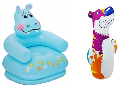 

DINAARKAN COMBO OF 3 FEET INFLATABLE HIT ME TIGER AND 2.5 FEET INFLATABLE HIPPO CHAIR Inflatable Bouncer(Multicolor)