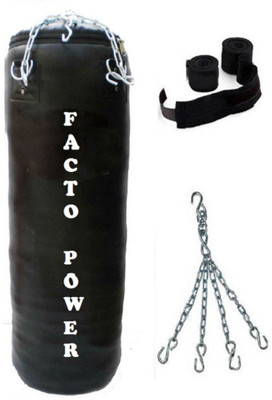

FACTO POWER 7.0 Feet Long, PU Material, Black Color, Unfilled with Hanging Chain and 9 Freet Long Black Color Hand Wrap Pair Boxing Kit