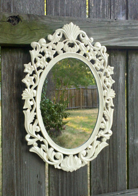 

FOREX MAX HANDICRAFTS long flowers caving Decorative Mirror(Oval Finish : mate)