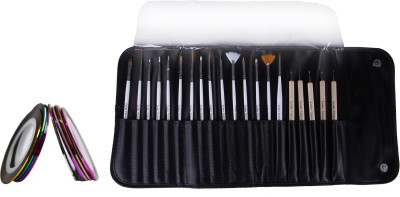 Looks United 15 Nail Art Brush, 5 Dotting Tool, 10 Striping Tape Roll With Carry Case ( Pack of 30)(Multi)