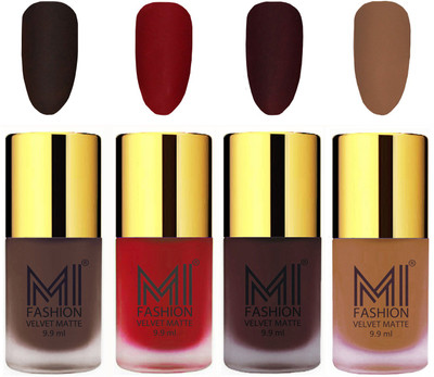 

MI Fashion Premium Quality Dull Velvet Matte Nail Polish Duo Pont Flat Brush Exclusive Combo Coffee,Tomato Red,Wine,Dark Nude(Pack of 4)