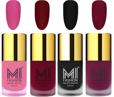 

MI Fashion Premium Quality Dull Velvet Matte Nail Polish Duo Pont Flat Brush Exclusive Combo Baby Pink,Mauve,Black,Magenta(Pack of 4)