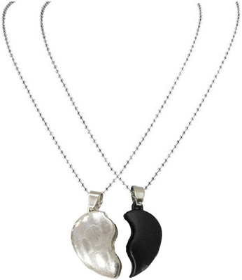 JaisBoy Best Gift For Friendship Day Gift Couple Heart Best Friend Cuff Black and Silver Love Two Hearts Couple Pendant Locket Chain For Boy and Girl Metal Locket available at flipkart for Rs.250